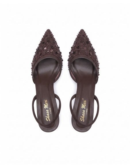 Mule Perlée Marron Slingback Bout Pointu Femme | Zerda