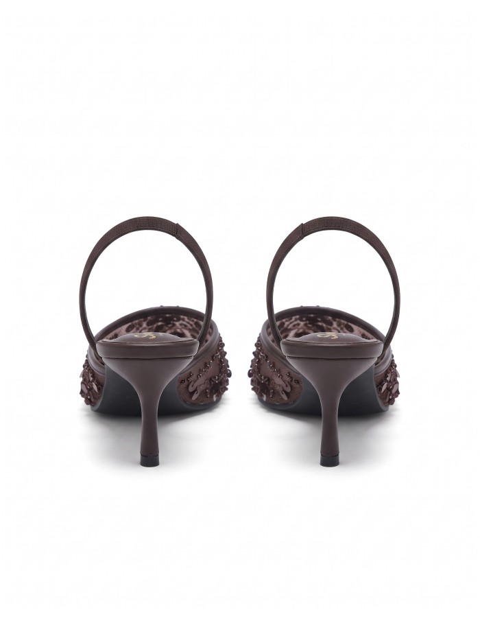 Mule Perlée Marron Slingback Bout Pointu Femme | Zerda