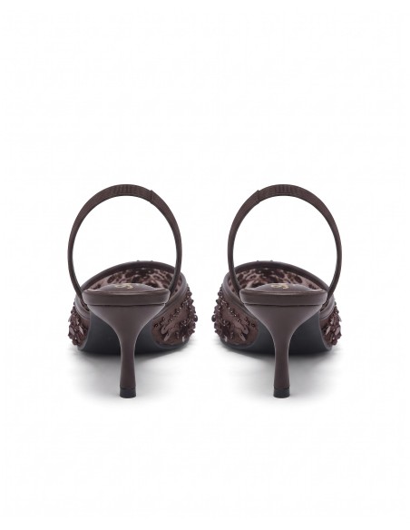 Mule Perlée Marron Slingback Bout Pointu Femme | Zerda