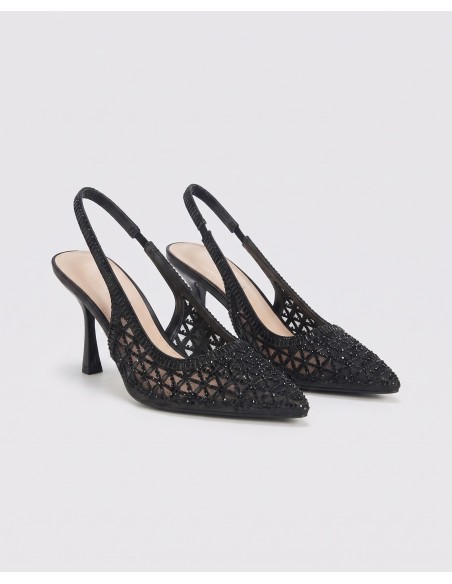 Escarpin Résille Noire Slingback Losange Femme | Zerda