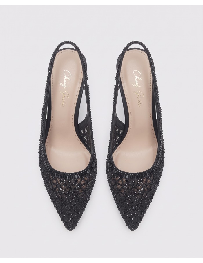 Escarpin Résille Noire Slingback Losange Femme | Zerda