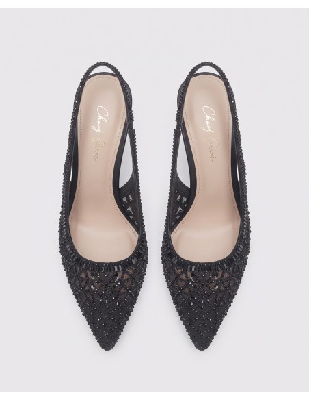 Escarpin Résille Noire Slingback Losange Femme | Zerda