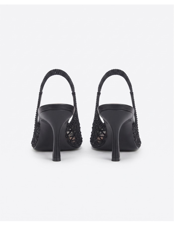 Escarpin Résille Noire Slingback Losange Femme | Zerda
