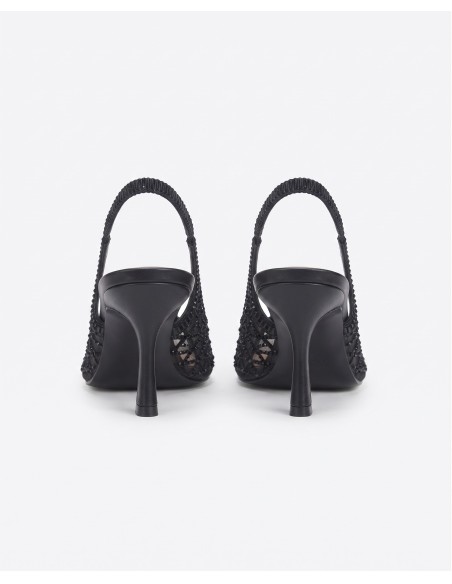 Escarpin Résille Noire Slingback Losange Femme | Zerda