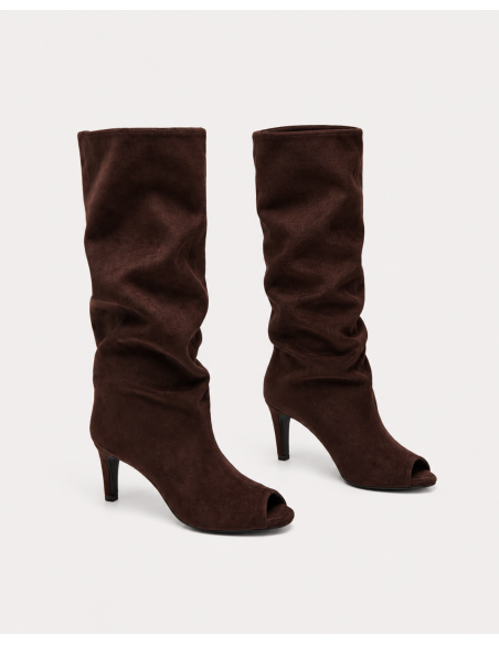 Botte Souple Daim Chocolat Bout Ouvert Femme | Zerda