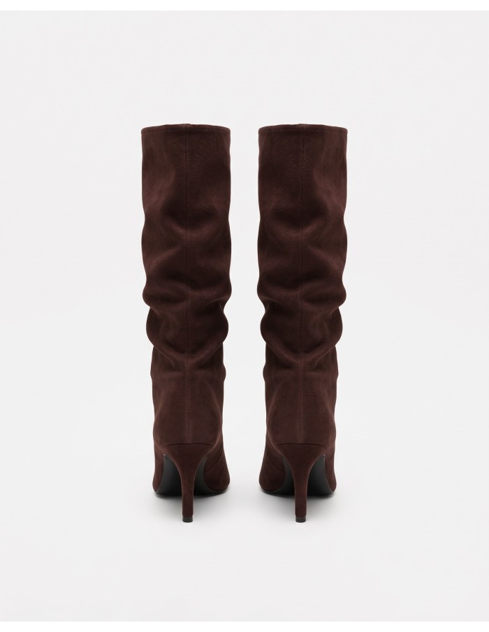 Botte Souple Daim Chocolat Bout Ouvert Femme | Zerda