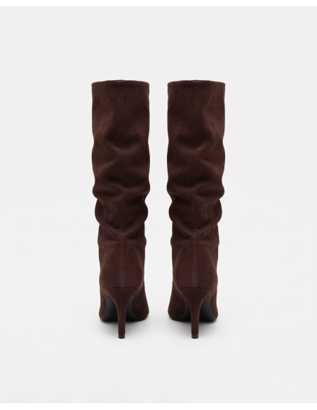 Botte Souple Daim Chocolat Bout Ouvert Femme | Zerda