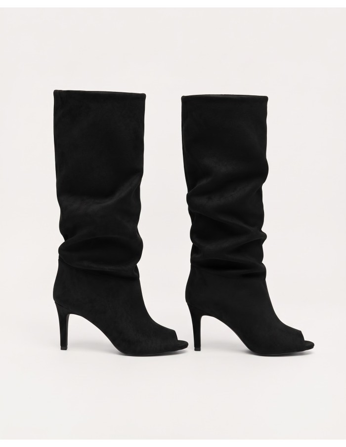Botte Souple Daim Noire Bout Ouvert Femme | Zerda