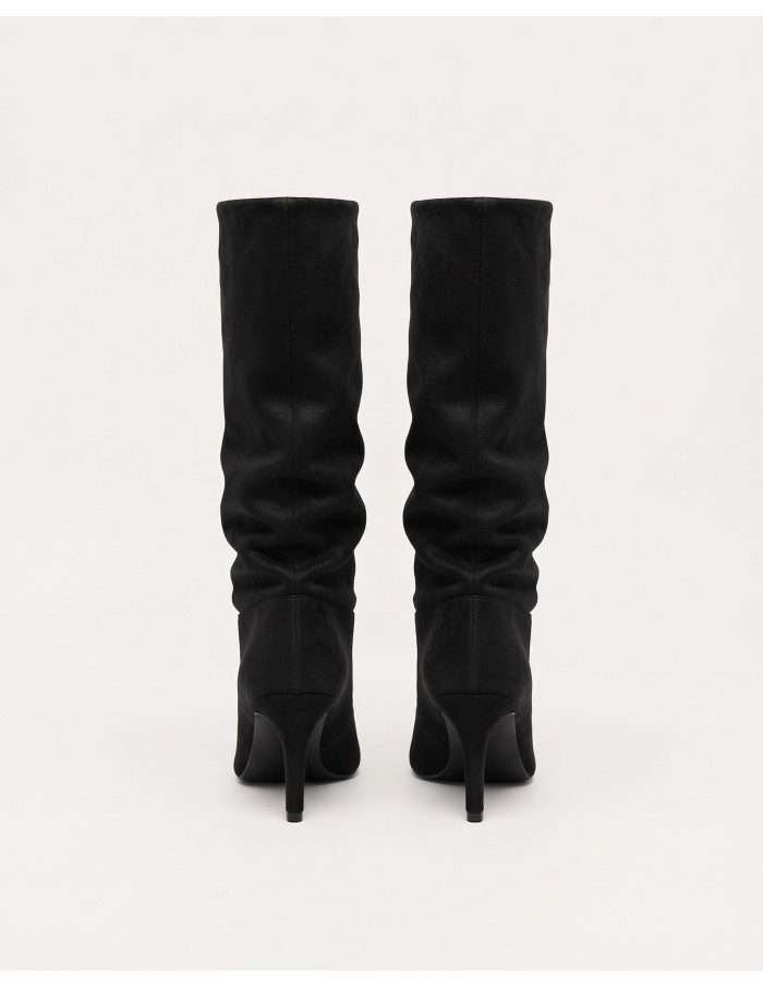 Botte Souple Daim Noire Bout Ouvert Femme | Zerda