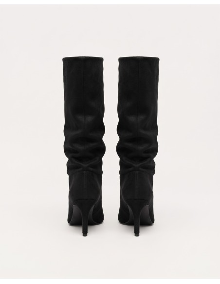 Botte Souple Daim Noire Bout Ouvert Femme | Zerda