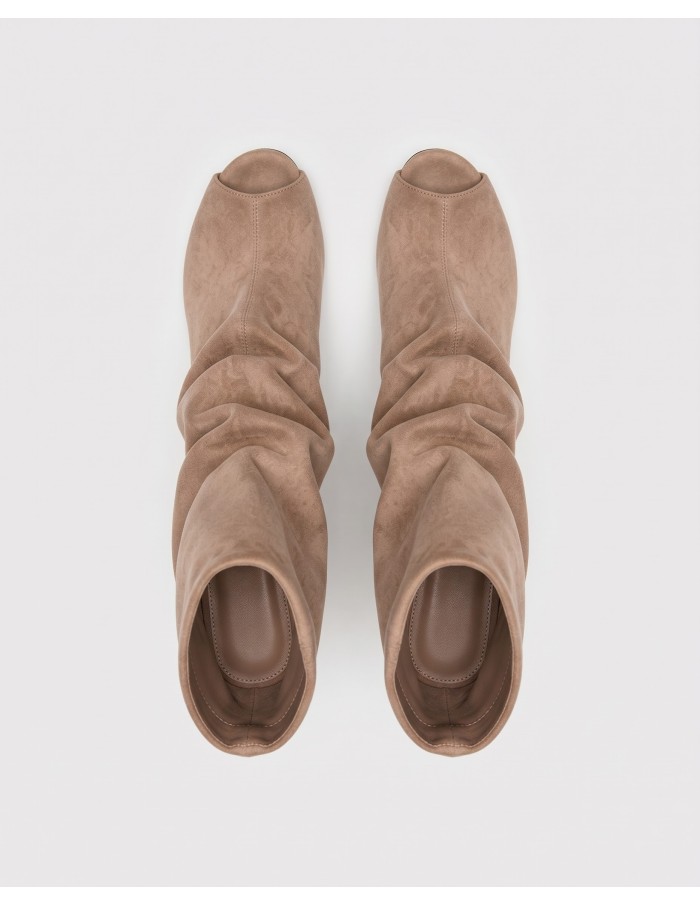 Botte Souple Daim Beige Bout Ouvert Femme | Zerda