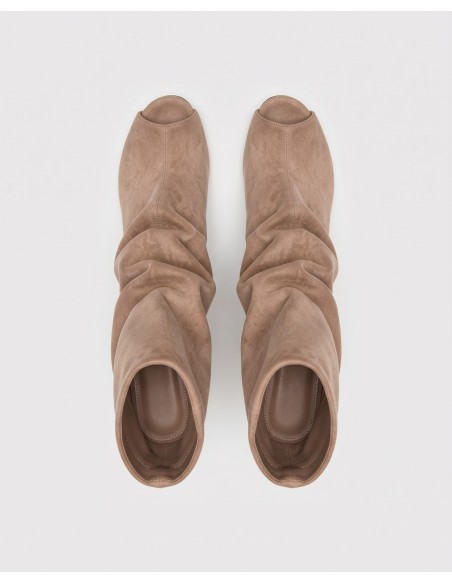 Botte Souple Daim Beige Bout Ouvert Femme | Zerda
