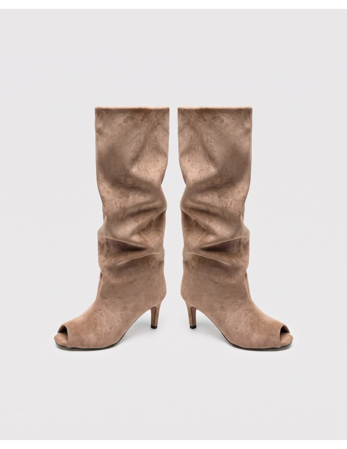 Botte Souple Daim Beige Bout Ouvert Femme | Zerda