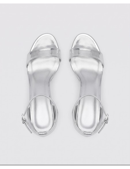 SANDALE À TALONS PLATEFORME ARGENTÉE BRIDE CHEVILLE - FEMME