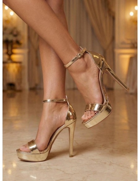 Sandale Plateforme Dorée Bride Cheville Femme | Zerda